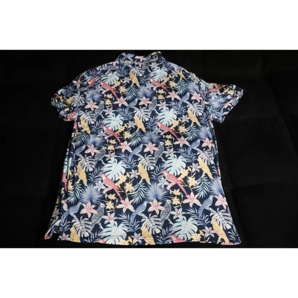 Izod Golf Polo Shirt Men 2XL Multicolor Tropical Print Dark Wash Spread Collared - Picture 2 of 9